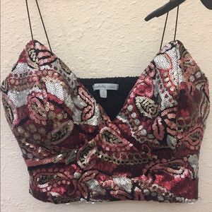 Sequined spaghetti strap crop top